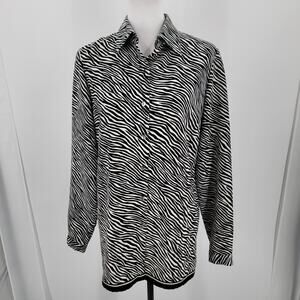 Liz Claiborne Collection Tunic Top Womens 6 Zebra Print Black White Button Up